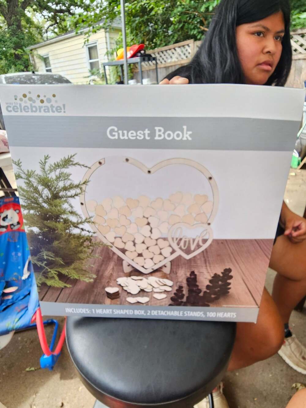 Way to Celebrate Heart Guest Book Drop Box with 100 Hearts and 2 Stands